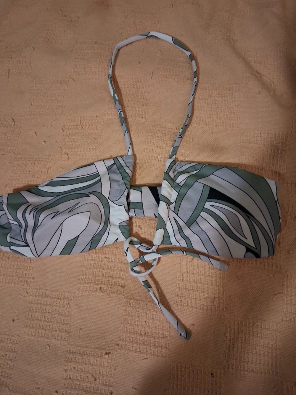 Olive green & gray bikini top with ties
